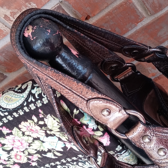 COACH MADISON CRACKLED METALLIC LEATHER MAGGIE SHOULDER HAND BAG. PEWTER COLOR - Picture 10 of 10